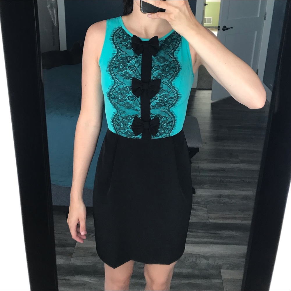 Turquoise & Black Dress